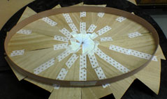 Satinwood cut and taped into place ready for gluing